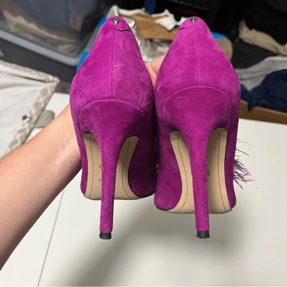 Sam Edelman Haide Feather Suede Leather Pom Pom Stiletto Pumps Heels Size 6 - Picture 5 of 8